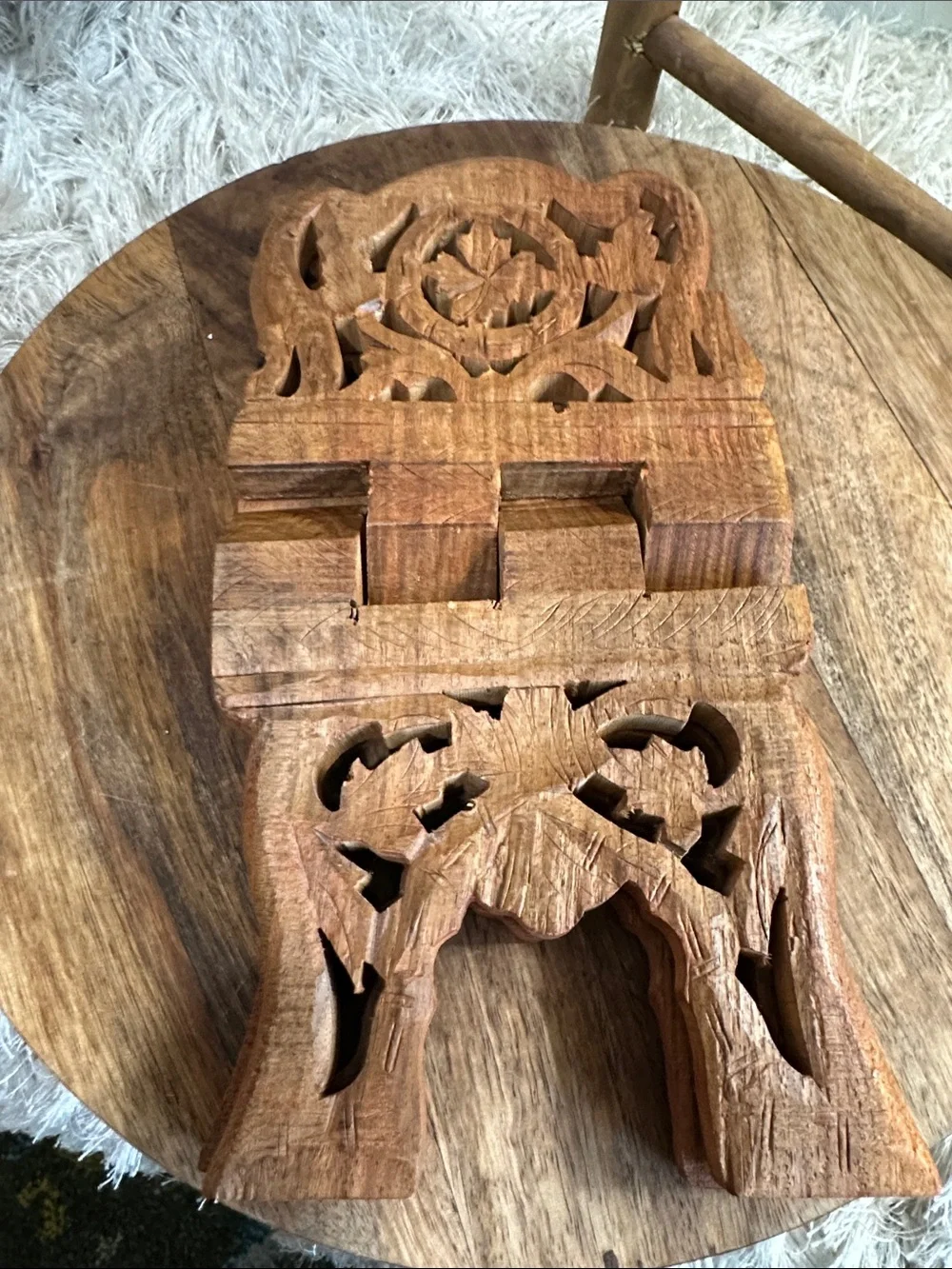 Carved Wooden Small Folding Book Stand Boho
